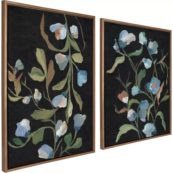 Kate and Laurel Sylvie Beaded Foliage I and Foliage III Vintage Framed Canvas Wall Art Set by Nikita Jariwala 2 Piece Set 28x38 Gold Blue Flowers Art for WallGold