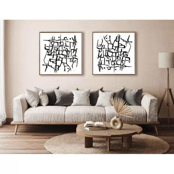 Kate and Laurel Sylvie Beaded Organic Lines Black and White Abstract Vintage Framed Canvas Wall Art by Statement Goods 30x30 Gold Black and White Abstract Art for Wall