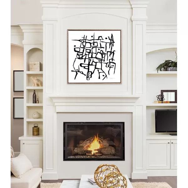 Kate and Laurel Sylvie Beaded Organic Lines Black and White Abstract Vintage Framed Canvas Wall Art by Statement Goods 30x30 Gold Black and White Abstract Art for Wall