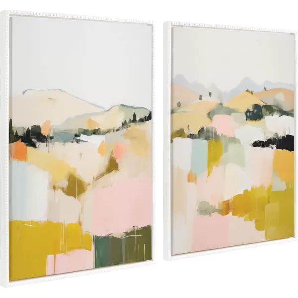 Kate and Laurel Sylvie Beaded Quaint Vista II and III Vintage Framed Canvas Wall Art Set by Amy Lighthall 2 Piece Set 23x33 White Modern Abstract Landscape Art for Wall