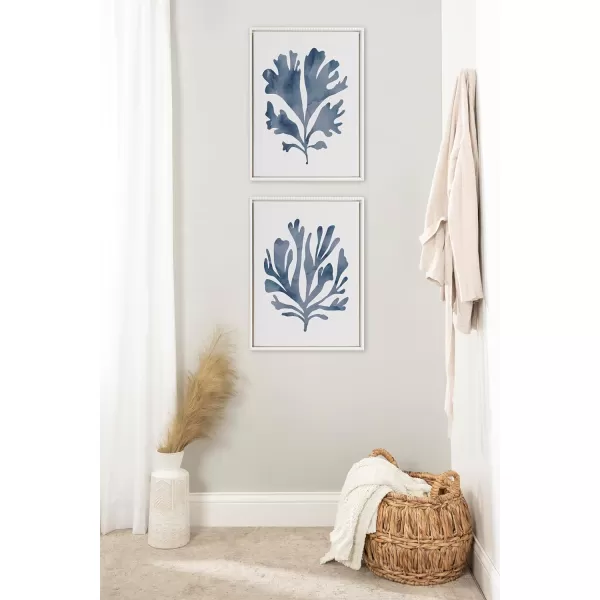 Kate and Laurel Sylvie Beaded Sophisticated Neutral Coral Blue 1 and Sophisticated Neutral Coral Blue 2 Framed Canvas Wall Art Set by The Creative Bunch Studio 2 Piece Set 18x24 White Light Blue Art