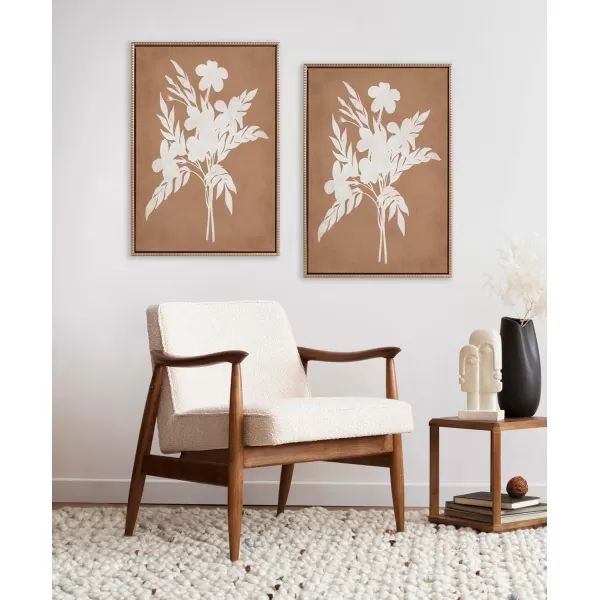 Kate and Laurel Sylvie Beaded Spring Floral Silhouette 2 Clay White and Spring Floral Silhouette 11 Bark White Vintage Framed Canvas Wall Art Set by Heather Dutton 2 Piece Set 23x33 Gold Flower Art
