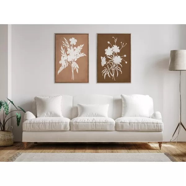 Kate and Laurel Sylvie Beaded Spring Floral Silhouette 2 Clay White and Spring Floral Silhouette 11 Bark White Vintage Framed Canvas Wall Art Set by Heather Dutton 2 Piece Set 23x33 Gold Flower Art
