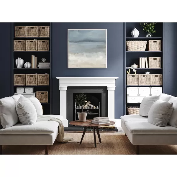 Kate and Laurel Sylvie Beaded The Blues Vintage Framed Canvas Wall Art by Mary Sparrow 30x30 White Modern Abstract Ocean Landscape Art for Wall