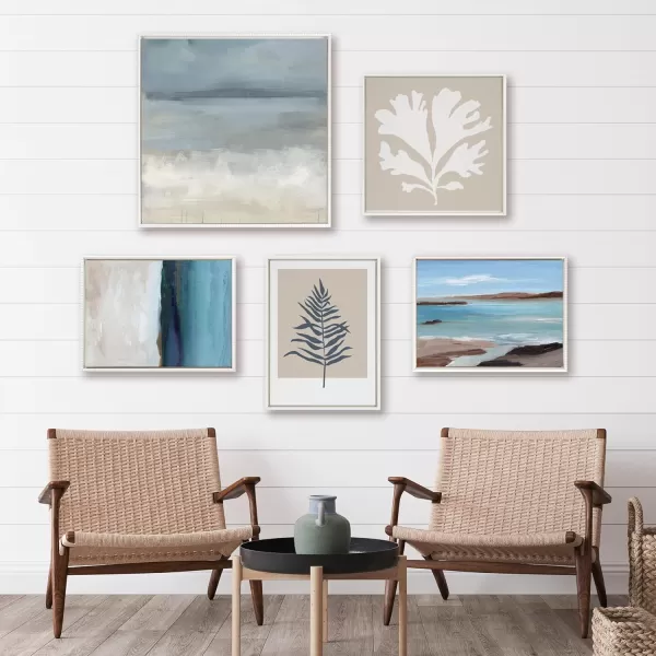Kate and Laurel Sylvie Beaded The Blues Vintage Framed Canvas Wall Art by Mary Sparrow 30x30 White Modern Abstract Ocean Landscape Art for Wall