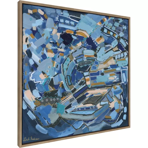 Kate and Laurel Sylvie Blue Dream Framed Canvas Wall Art by Leah Nadeau 30x30 Gold Decorative Abstract Art Print for WallGold