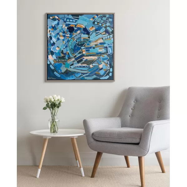 Kate and Laurel Sylvie Blue Dream Framed Canvas Wall Art by Leah Nadeau 30x30 Gold Decorative Abstract Art Print for WallGray