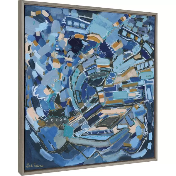 Kate and Laurel Sylvie Blue Dream Framed Canvas Wall Art by Leah Nadeau 30x30 Gold Decorative Abstract Art Print for WallGray