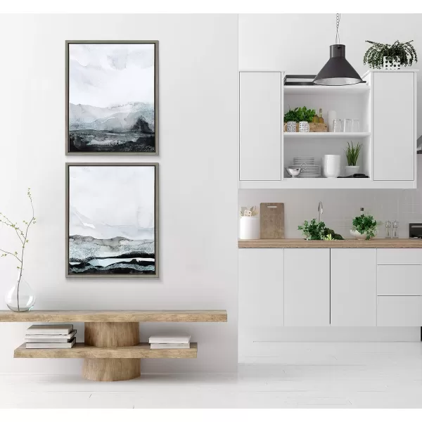 Kate and Laurel Sylvie Blue Layers Framed Canvas Wall Art Set by Maja Mitrovic of Makes My Day Happy 2 Piece 18x24 Gray Coastal Beach Art for WallGrey