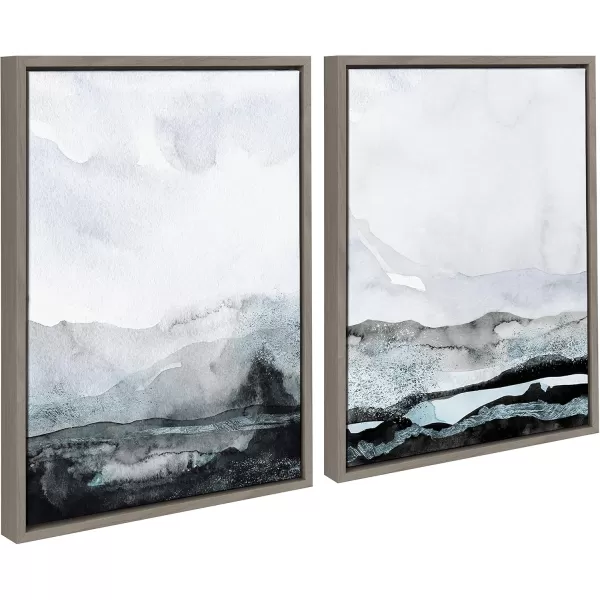 Kate and Laurel Sylvie Blue Layers Framed Canvas Wall Art Set by Maja Mitrovic of Makes My Day Happy 2 Piece 18x24 Gray Coastal Beach Art for WallGrey
