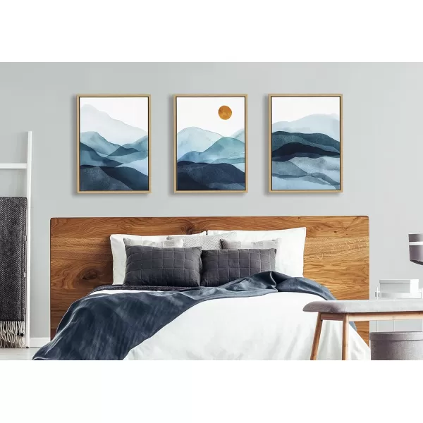 Kate and Laurel Sylvie Blue Mountain Range Framed Canvas Wall Art Set by Amy Lighthall Set of 3 18x24 Natural Decorative Landscape Art for Wall