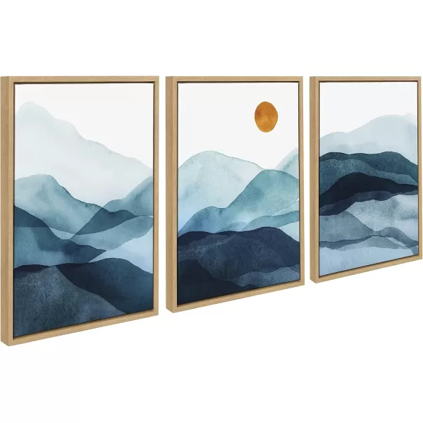 Kate and Laurel Sylvie Blue Mountain Range Framed Canvas Wall Art Set by Amy Lighthall Set of 3 18x24 Natural Decorative Landscape Art for Wall