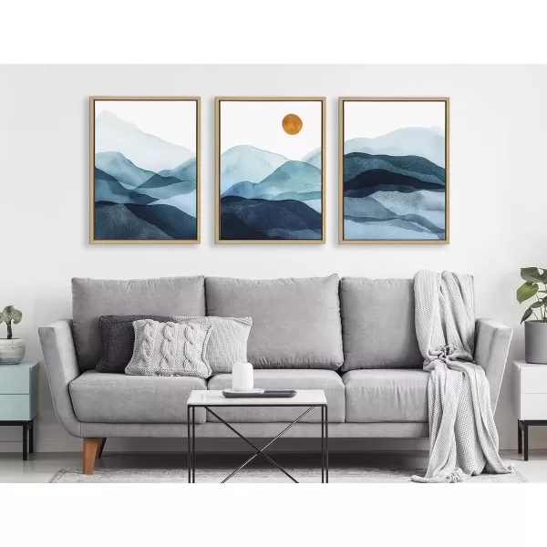 Kate and Laurel Sylvie Blue Mountain Range Framed Canvas Wall Art Set by Amy Lighthall Set of 3 18x24 Natural Decorative Landscape Art for Wall
