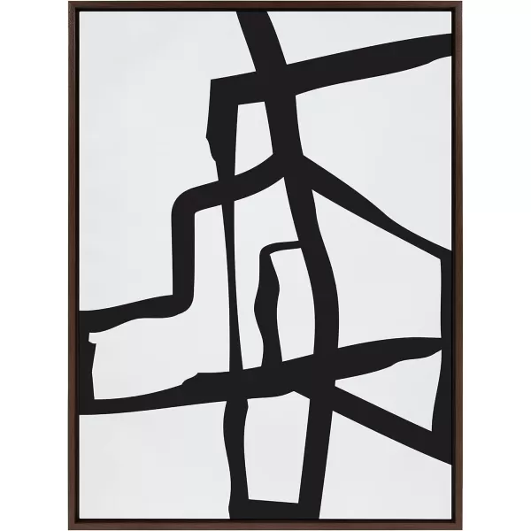 Kate and Laurel Sylvie Bold Sophisticated Abstract Black Stroke Framed Canvas Wall Art by The Creative Bunch Studio 28x38 Natural Contemporary Brushtrokes Modern Art for WallBrown