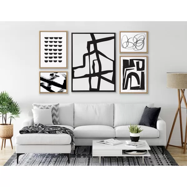 Kate and Laurel Sylvie Bold Sophisticated Abstract Black Stroke Framed Canvas Wall Art by The Creative Bunch Studio 28x38 Natural Contemporary Brushtrokes Modern Art for WallBlack