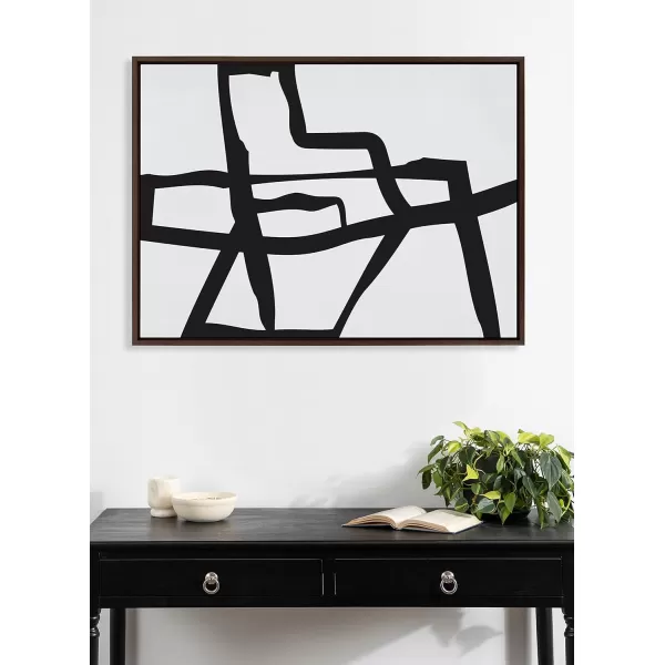 Kate and Laurel Sylvie Bold Sophisticated Abstract Black Stroke Framed Canvas Wall Art by The Creative Bunch Studio 28x38 Natural Contemporary Brushtrokes Modern Art for WallBrown