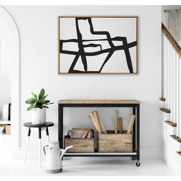 Kate and Laurel Sylvie Bold Sophisticated Abstract Black Stroke Framed Canvas Wall Art by The Creative Bunch Studio 28x38 Natural Contemporary Brushtrokes Modern Art for WallNatural