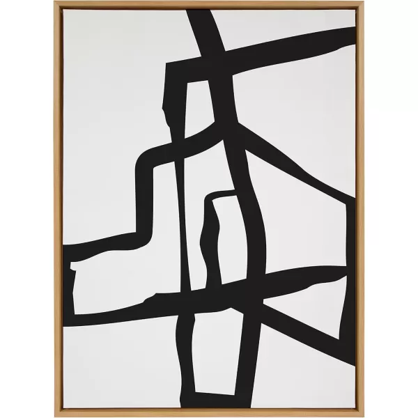 Kate and Laurel Sylvie Bold Sophisticated Abstract Black Stroke Framed Canvas Wall Art by The Creative Bunch Studio 28x38 Natural Contemporary Brushtrokes Modern Art for WallNatural
