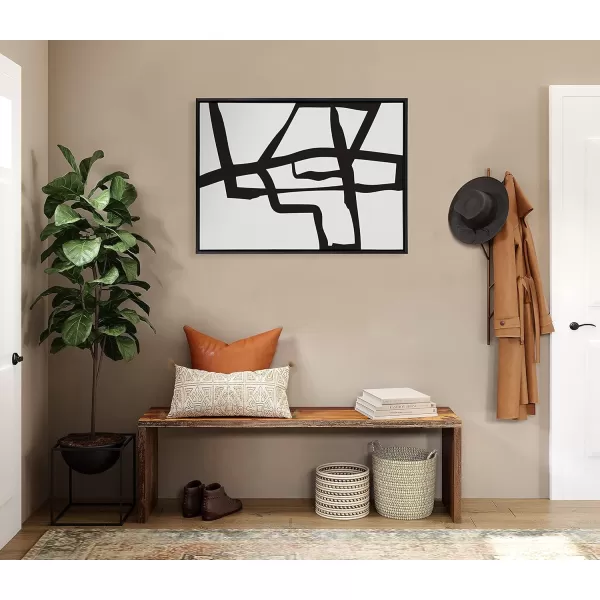 Kate and Laurel Sylvie Bold Sophisticated Abstract Black Stroke Framed Canvas Wall Art by The Creative Bunch Studio 28x38 Natural Contemporary Brushtrokes Modern Art for WallBlack