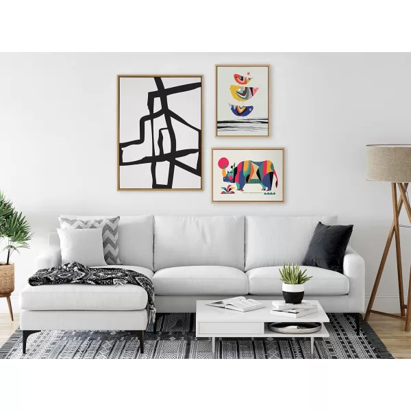 Kate and Laurel Sylvie Bold Sophisticated Abstract Black Stroke Framed Canvas Wall Art by The Creative Bunch Studio 28x38 Natural Contemporary Brushtrokes Modern Art for WallNatural