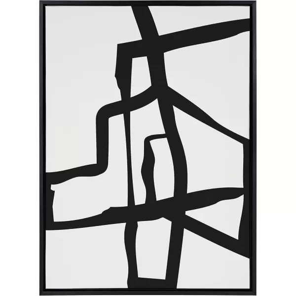 Kate and Laurel Sylvie Bold Sophisticated Abstract Black Stroke Framed Canvas Wall Art by The Creative Bunch Studio 28x38 Natural Contemporary Brushtrokes Modern Art for WallBlack