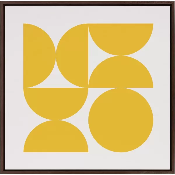 Kate and Laurel Sylvie Bold Vintage Geometric Sunshine Yellow Framed Canvas Wall Art by The Creative Bunch Studio 30x30 Brown MidCentury Modern Design Wall ArtBrown