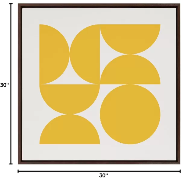 Kate and Laurel Sylvie Bold Vintage Geometric Sunshine Yellow Framed Canvas Wall Art by The Creative Bunch Studio 30x30 Brown MidCentury Modern Design Wall ArtBrown