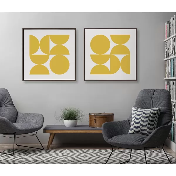 Kate and Laurel Sylvie Bold Vintage Geometric Sunshine Yellow Framed Canvas Wall Art by The Creative Bunch Studio 30x30 Brown MidCentury Modern Design Wall ArtBrown