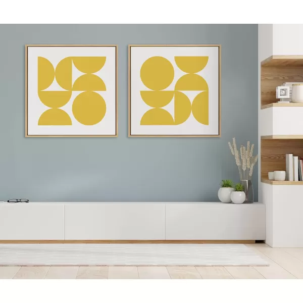 Kate and Laurel Sylvie Bold Vintage Geometric Sunshine Yellow Framed Canvas Wall Art by The Creative Bunch Studio 30x30 Brown MidCentury Modern Design Wall ArtNatural