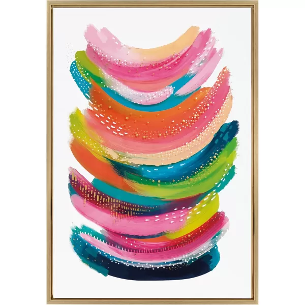 Kate and Laurel Sylvie Bright Abstract Framed Canvas Wall Art by Jessi Raulet of Ettavee 18x40 Gray Modern Colorful Brushstrokes Art for WallGold