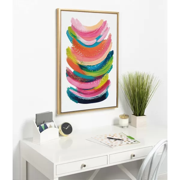Kate and Laurel Sylvie Bright Abstract Framed Canvas Wall Art by Jessi Raulet of Ettavee 18x40 Gray Modern Colorful Brushstrokes Art for WallGold