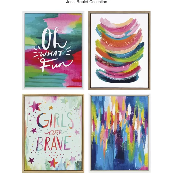 Kate and Laurel Sylvie Bright Abstract Framed Canvas Wall Art by Jessi Raulet of Ettavee 18x40 Gray Modern Colorful Brushstrokes Art for WallGold