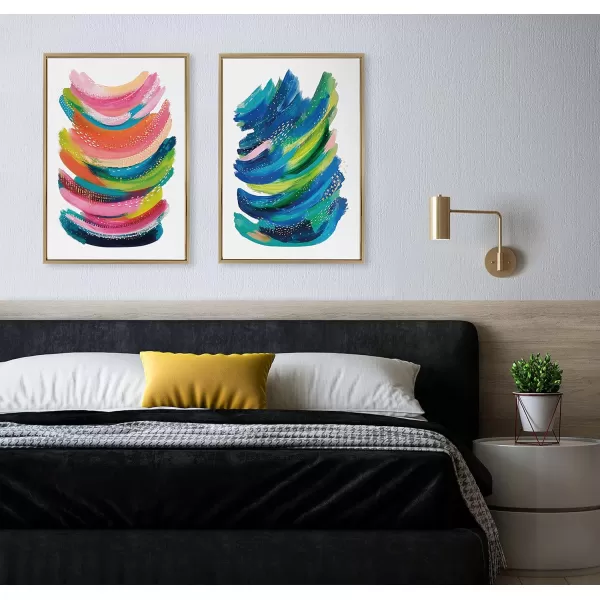 Kate and Laurel Sylvie Bright Abstract Framed Canvas Wall Art by Jessi Raulet of Ettavee 18x40 Gray Modern Colorful Brushstrokes Art for WallGold
