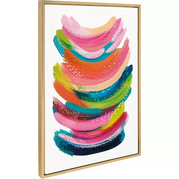 Kate and Laurel Sylvie Bright Abstract Framed Canvas Wall Art by Jessi Raulet of Ettavee 18x40 Gray Modern Colorful Brushstrokes Art for WallGold