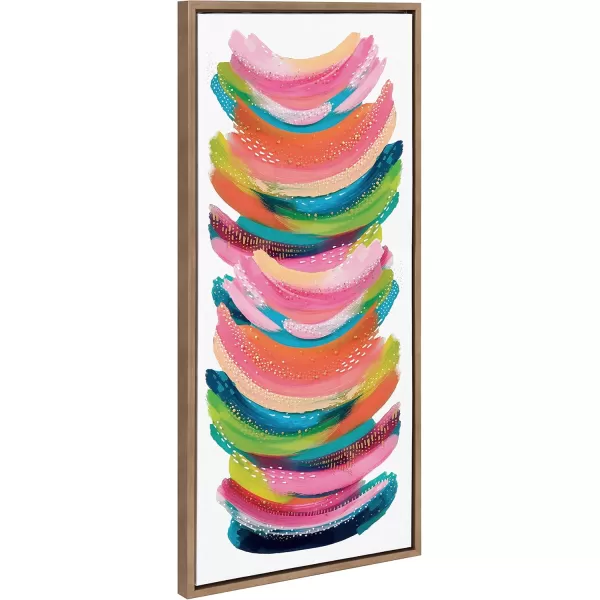 Kate and Laurel Sylvie Bright Abstract Framed Canvas Wall Art by Jessi Raulet of Ettavee 18x40 Gray Modern Colorful Brushstrokes Art for WallGold