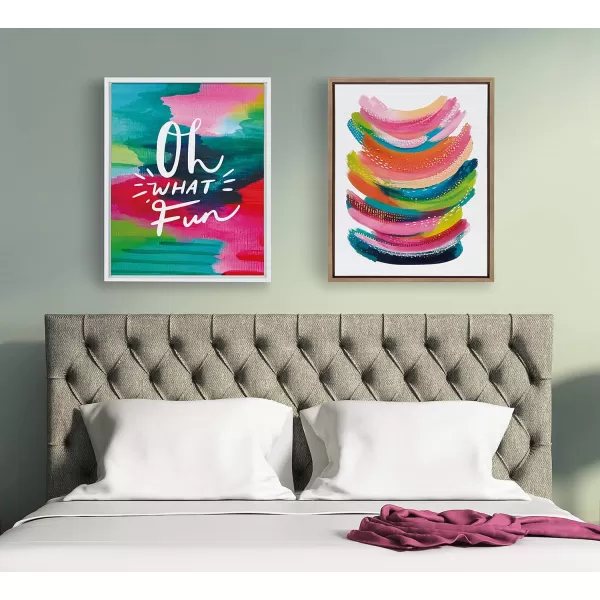 Kate and Laurel Sylvie Bright Abstract Framed Canvas Wall Art by Jessi Raulet of Ettavee 18x40 Gray Modern Colorful Brushstrokes Art for WallGold