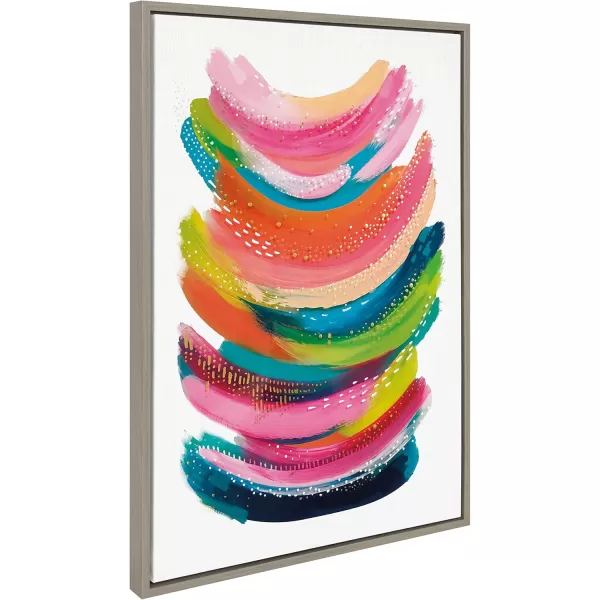 Kate and Laurel Sylvie Bright Abstract Framed Canvas Wall Art by Jessi Raulet of Ettavee 18x40 Gray Modern Colorful Brushstrokes Art for WallGray