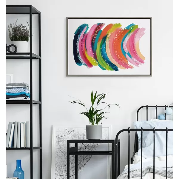 Kate and Laurel Sylvie Bright Abstract Framed Canvas Wall Art by Jessi Raulet of Ettavee 18x40 Gray Modern Colorful Brushstrokes Art for WallGray