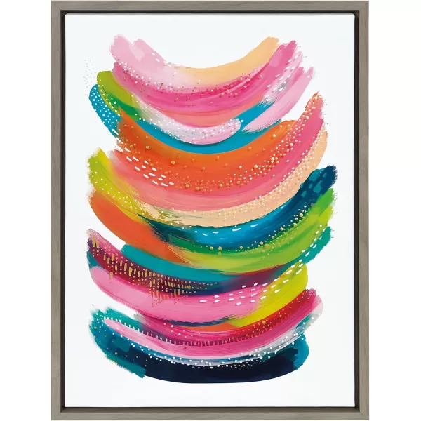 Kate and Laurel Sylvie Bright Abstract Framed Canvas Wall Art by Jessi Raulet of Ettavee 18x40 Gray Modern Colorful Brushstrokes Art for WallGray