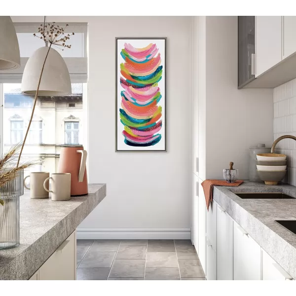 Kate and Laurel Sylvie Bright Abstract Framed Canvas Wall Art by Jessi Raulet of Ettavee 18x40 Gray Modern Colorful Brushstrokes Art for WallGray