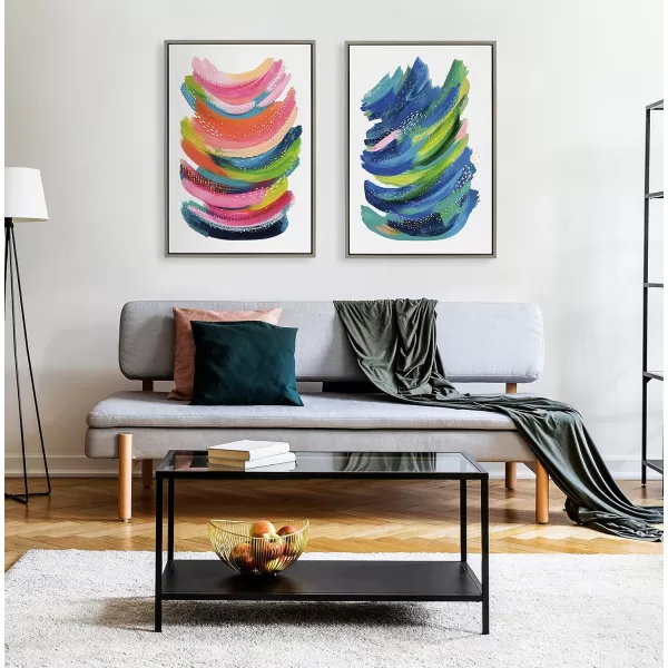 Kate and Laurel Sylvie Bright Abstract Framed Canvas Wall Art by Jessi Raulet of Ettavee 18x40 Gray Modern Colorful Brushstrokes Art for WallGray