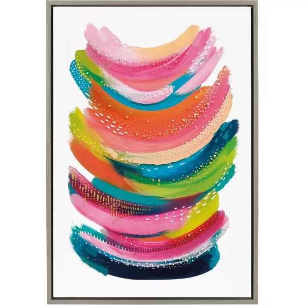 Kate and Laurel Sylvie Bright Abstract Framed Canvas Wall Art by Jessi Raulet of Ettavee 18x40 Gray Modern Colorful Brushstrokes Art for WallGray