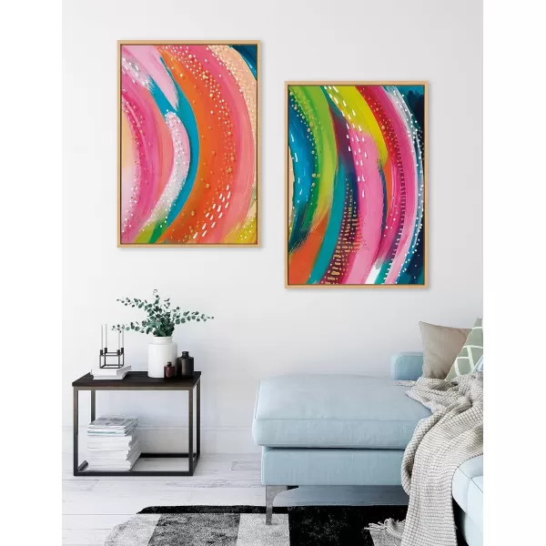 Kate and Laurel Sylvie Bright Abstract Left and Right Framed Canvas Wall Art Set by Jessi Raulet of Ettavee 2 Piece 23x33 Natural Colorful Abstract Brushstroke Art for WallNatural