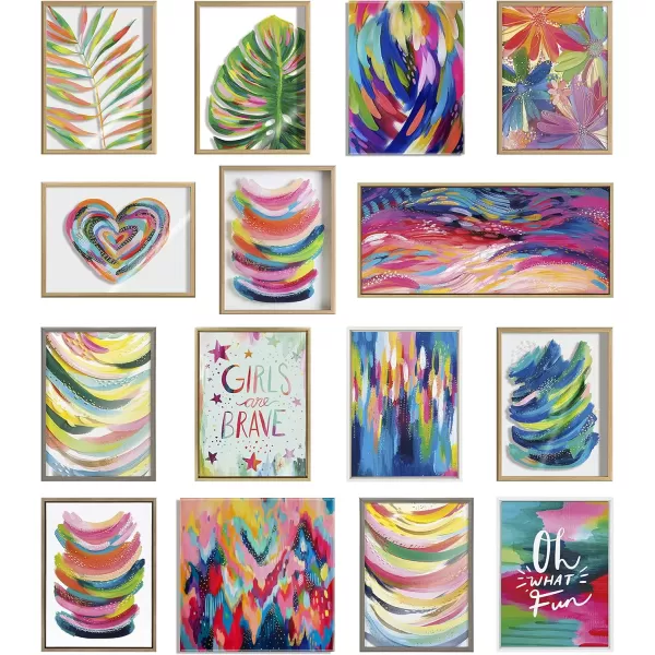 Kate and Laurel Sylvie Bright Abstract Left and Right Framed Canvas Wall Art Set by Jessi Raulet of Ettavee 2 Piece 23x33 Natural Colorful Abstract Brushstroke Art for WallNatural