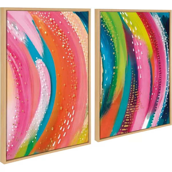 Kate and Laurel Sylvie Bright Abstract Left and Right Framed Canvas Wall Art Set by Jessi Raulet of Ettavee 2 Piece 23x33 Natural Colorful Abstract Brushstroke Art for WallNatural