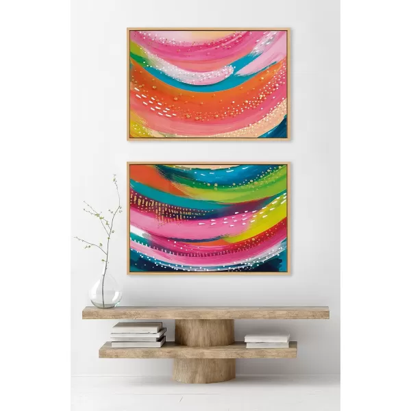 Kate and Laurel Sylvie Bright Abstract Left and Right Framed Canvas Wall Art Set by Jessi Raulet of Ettavee 2 Piece 23x33 Natural Colorful Abstract Brushstroke Art for WallNatural