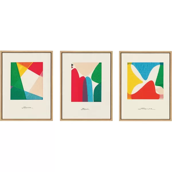 Kate and Laurel Sylvie Bright Modern Colorful Abstract Series Framed Canvas Wall Art Set by Amber Vittoria 3 Piece Set Natural Modern Geometric ThreePiece Wall Art Set