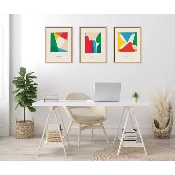 Kate and Laurel Sylvie Bright Modern Colorful Abstract Series Framed Canvas Wall Art Set by Amber Vittoria 3 Piece Set Natural Modern Geometric ThreePiece Wall Art Set