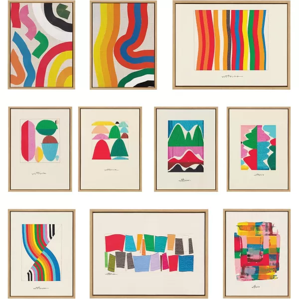 Kate and Laurel Sylvie Bright Modern Colorful Abstract Series Framed Canvas Wall Art Set by Amber Vittoria 3 Piece Set Natural Modern Geometric ThreePiece Wall Art Set