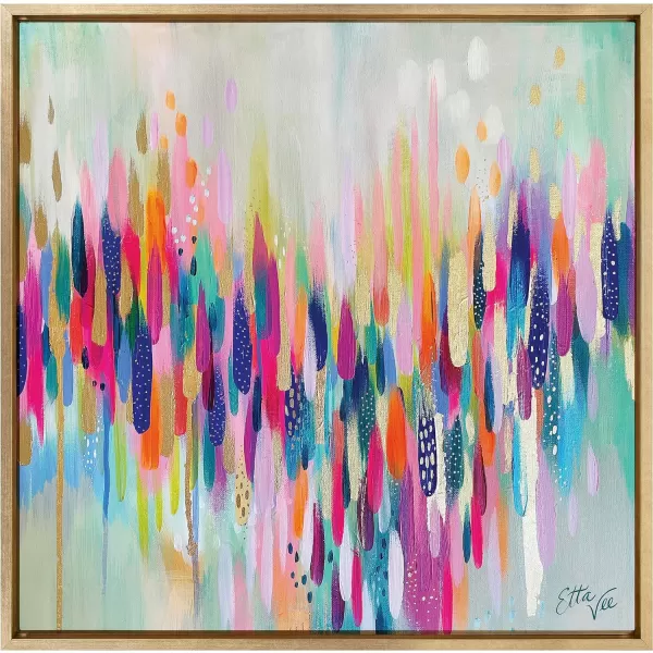 Kate and Laurel Sylvie Brushstroke 154 Framed Canvas Wall Art by Jessi Raulet of Ettavee 30x30 White Modern Abstract Colorful Fun Art for WallGold